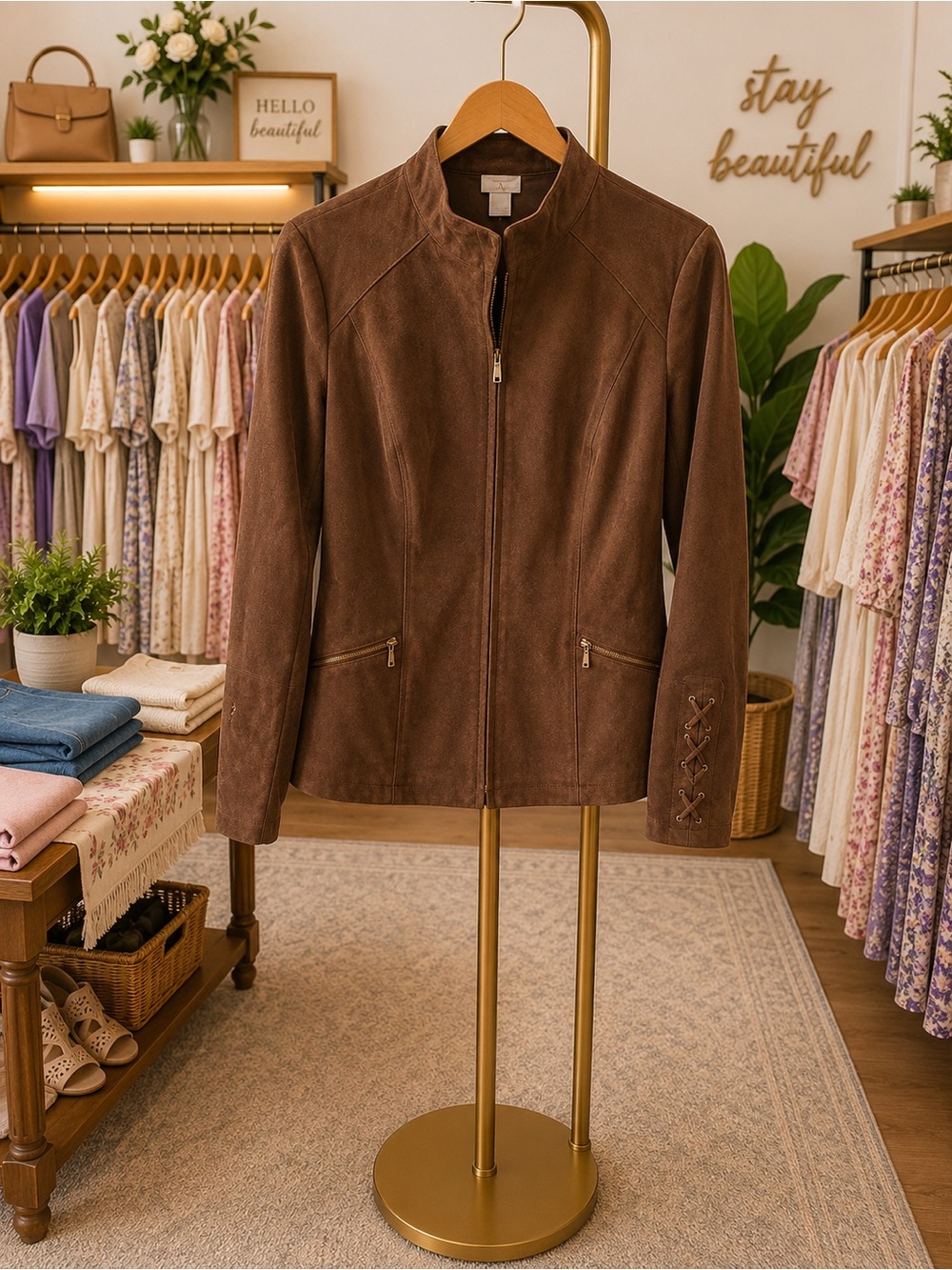 Chico's Chocolate Brown Suede Zip-Front Bomber Jacket